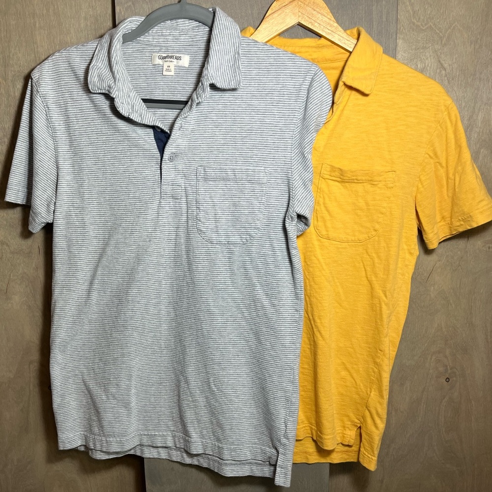 Goodthreads Cotton Short Sleeve Polos with Pockets XS Slub Yellow & Grey Stripe